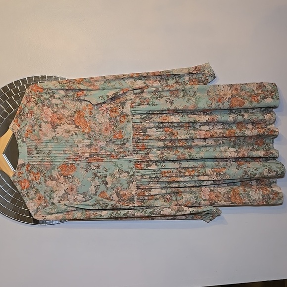 Peruvian Connection Rayon Wellfleet Chemise Green Floral Print Mini Dress Tunic - Picture 6 of 11